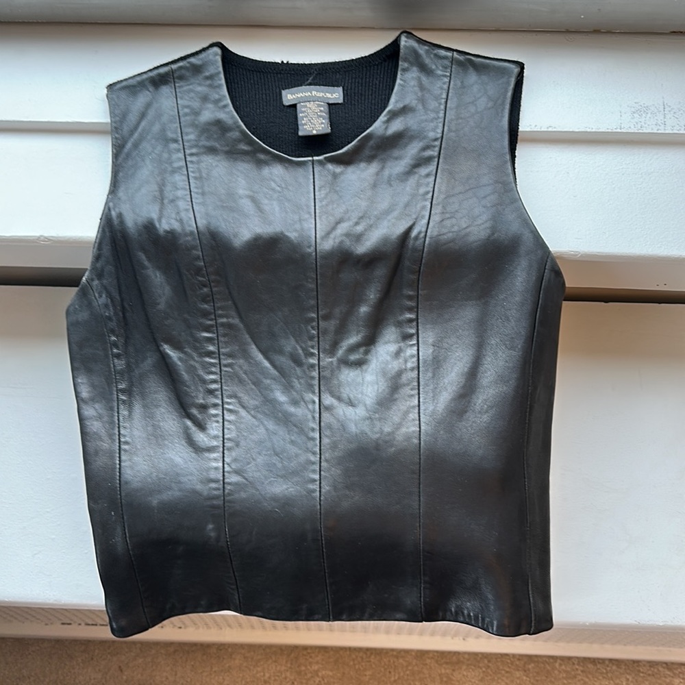 Vintage 90’s Banana Republic Leather & Wool Vest Pullover Sz 8 or M - GORGEOUS - Picture 9 of 12
